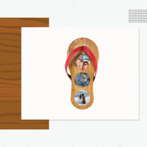 WOOD FLIP FLOP BEACH FRAME with THREE 3-1/2” PHOTO SLOTS