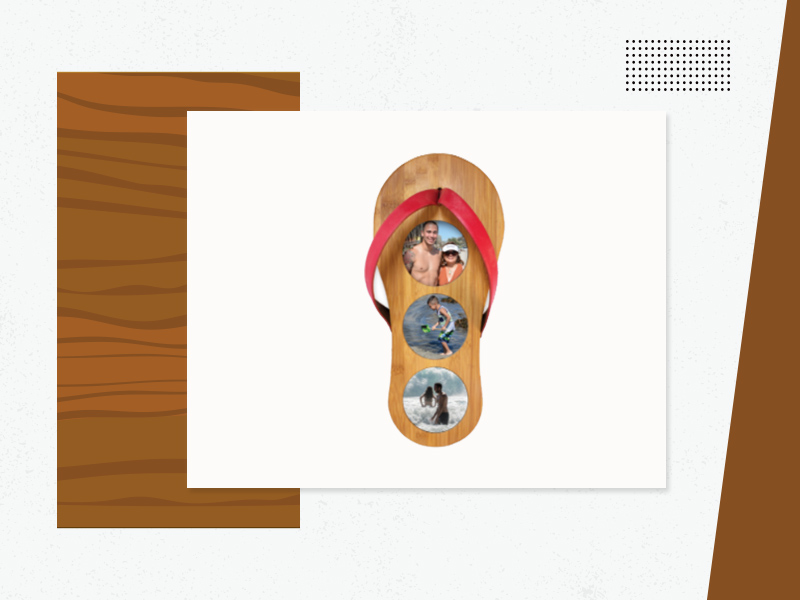 WOOD FLIP FLOP BEACH FRAME with THREE 3-1/2” PHOTO SLOTS