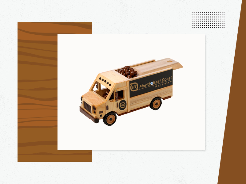 Wood Delivery Van With a Sliding Lid - Custom Logo Wood Products